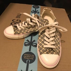 NEW Converse All Star Pink+Grey Plaid Shoes 7.5